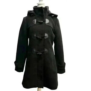 BGSD Women Lisa Black Wool Blend Hooded Long Walking Toggle Duffle Coat Small